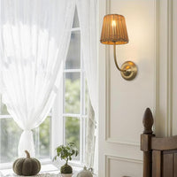 JIMUBEAM 1-Light Modern Wall Light with Imitation Rattan Woven Shade, Rustic Hardwired Boho Wall Sconce Lamp Fixture for Bedside Hallway Living Room Bedroom