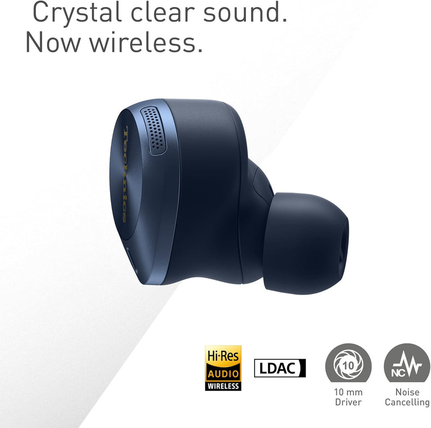Technics EAH-AZ80E-A Wireless Earbuds READ DESC with Noise Cancelling, Bluetooth, Comfortable In-Ear Earphones with Built-in Microphone, Customisable Fit, Up to 7 Hours Playtime, Midnight Blue