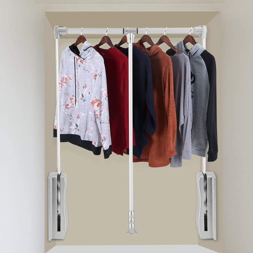Nisorpa Pull Down Clothes Rail Adjustable 890-1210mm Wardrobe Lift Large Extendable Cloth Hanger Soft Return Storage System with Aluminium Rod Space Saving Weight Capacity 20KG