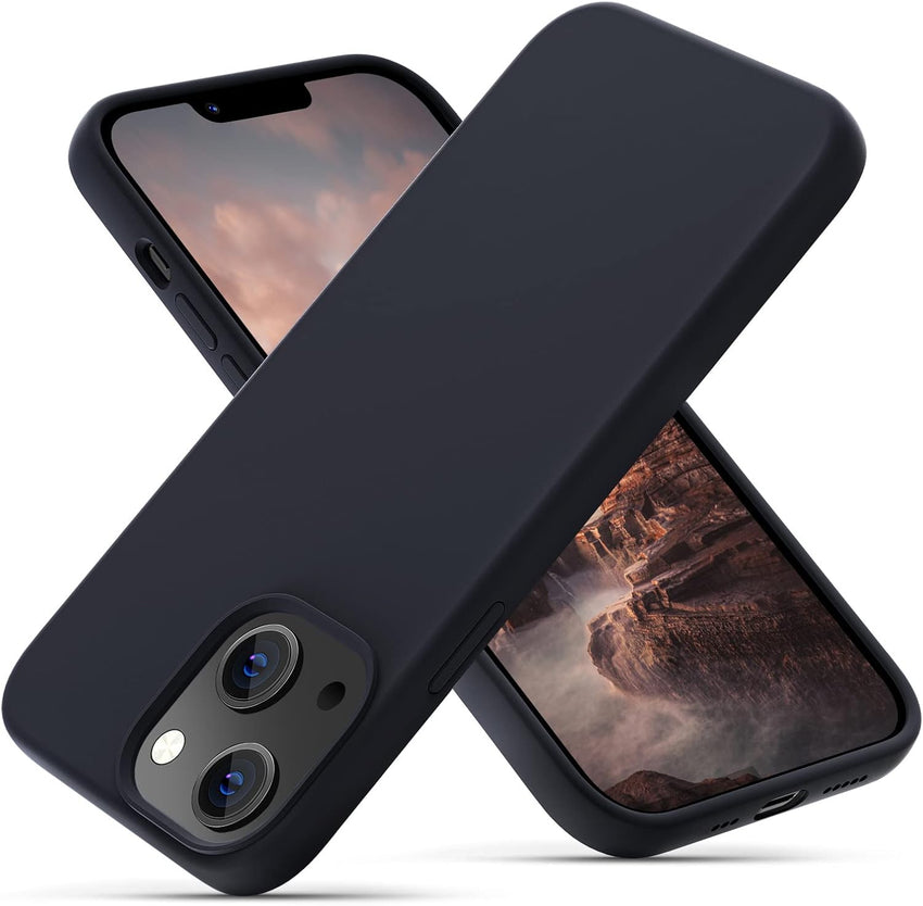 OitiYaa Silicone Case Compatible with iPhone 14 Case 6.1 Inch, Soft Ultra Slim Protective Shockproof Liquid Silicone Phone Case with Anti-Scratch Microfiber Lining, Black