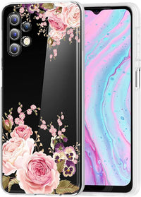 Case for Galaxy A32 5G Case,Samsung A32 5G Cute Case, Clear Flexible Bumper TPU Soft Rubber Silicone Cover Phone Case for Samsung Galaxy A32 5G (Rose Flower)