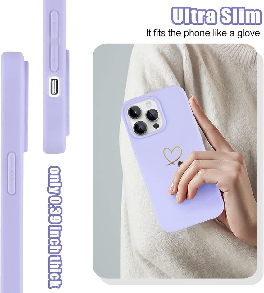 Newseego Compatible with iPhone 14 Pro Max Case, Cute Gold Love-Heart Pattern Design iPhone 14 Pro Max Case Girls Women Slim Liquid Silicone Shockproof Protective Case for iPhone 14 Pro Max-Purple
