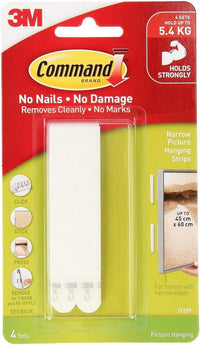 3m Command Narrow Picture Hanging Strips Damage-free Adhesive â White 4 pairs