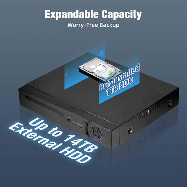 TOWODE 16 Channel CCTV Camera System Surveillance Video Recorder with 1TB Hard Drive,16CH DVR Supports 5MP/4MP/1080P AHD/TVI/CVI/IP Cameras, 24/7 Surveillance Recording,Human Detection,Remote Access