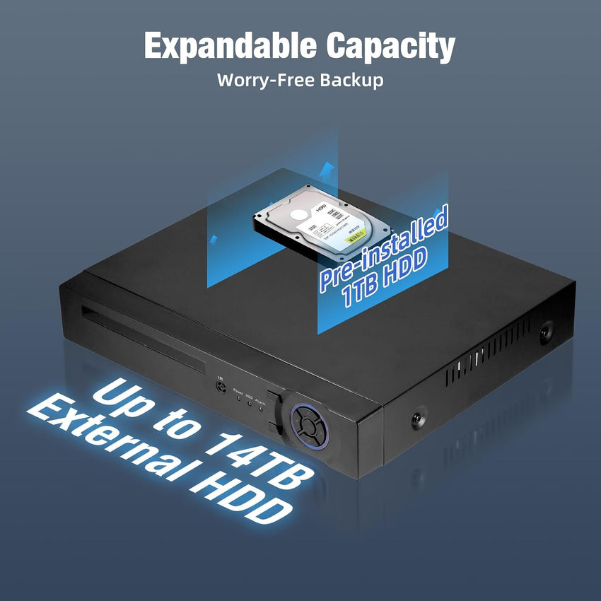 TOWODE 16 Channel CCTV Camera System Surveillance Video Recorder with 1TB Hard Drive,16CH DVR Supports 5MP/4MP/1080P AHD/TVI/CVI/IP Cameras, 24/7 Surveillance Recording,Human Detection,Remote Access