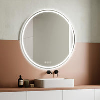 AI-LIGHTING 40cm Round LED Mirror Bathroom Circular Mirror with Lights Illuminated Anti-Fog Backlit Light Up Circle Mirror Touch Switch Color Change Demister IP44 Dimmable