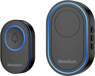 Wireless Doorbell, IP67 Waterproof Plug in Doorbell Kits Operating at The Range of 300m with 39 Loud Melodies, 5 Levels Volume Adjust & LED Indicator, Easy Install at Home & Apartment, Black