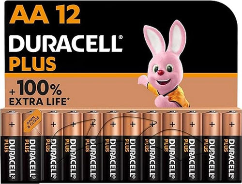 DURACELL Plus AA Batteries (12 Pack) - Alkaline Batteries 1.5V - Up to 150% Extra Life with POWER BOOST Actives- Reliability For Everyday Devices - 0% Plastic Packaging - 10-Year Storage-MN1500