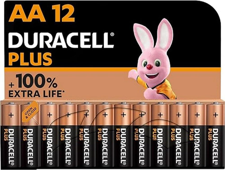 DURACELL Plus AA Batteries (12 Pack) - Alkaline Batteries 1.5V - Up to 150% Extra Life with POWER BOOST Actives- Reliability For Everyday Devices - 0% Plastic Packaging - 10-Year Storage-MN1500