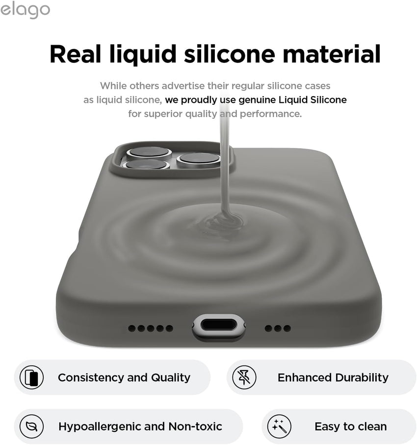 elago Compatible with iPhone 16 Pro Case, Premium Liquid Silicone Case, Full Body Protective Cover, Shockproof, Slim Phone Case, Anti-Scratch Soft Microfiber Lining, 6.3 inch (Medium Grey)