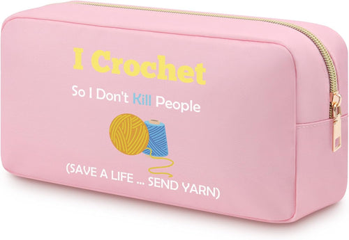 Crochet Cosmetic Bag Oxford Cloth Zipper Pouch for Crocheters Knitting Gifts â Pink