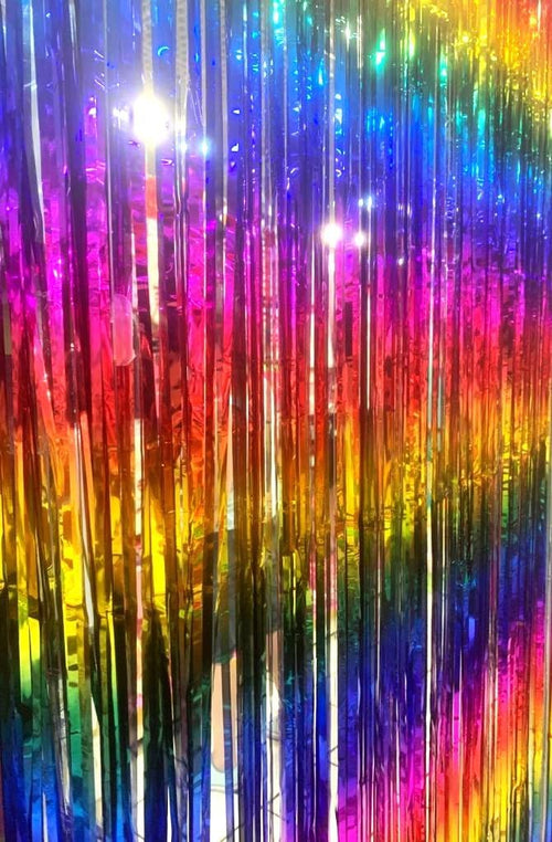 3pcs 2M X 1M Rainbow Multicolour Metallic Tinsel Curtains Aluminum Foil Flow Silk Curtain Background Streamer Birthday Party Wedding Holiday Decoration (Rainbow)