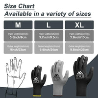 Work Gloves PU-Coated Non-Slip 12-Pair Protective for Gardening & General Duty â Grey XL