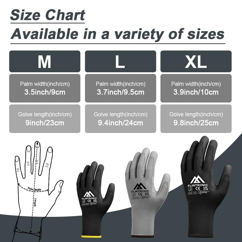 Work Gloves PU-Coated Non-Slip 12-Pair Protective for Gardening & General Duty â Grey XL