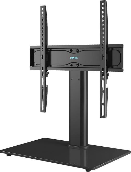 BONTEC Universal TV Stand for 24-60 Inch LCD LED OLED Plasma TVs, Height Adjustable Table Top Pedestal with Bracket, 8mm Tempered Glass Base, 45kg Load, Max VESA 400x400mm, Cable Management