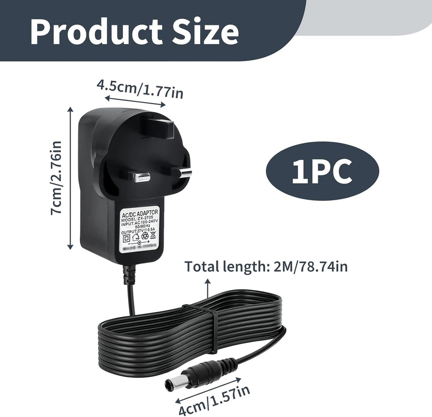 27V 500mA Charger for Gtech AirRAM MK2 Cordless Vacuum Cleaner, Power Supply Adapter for Gtech AirRAM K9 AFT001 AR01 AR02 AR30, ATF27 ATF29 ATF40 ATF41 DM001, 2m Cable