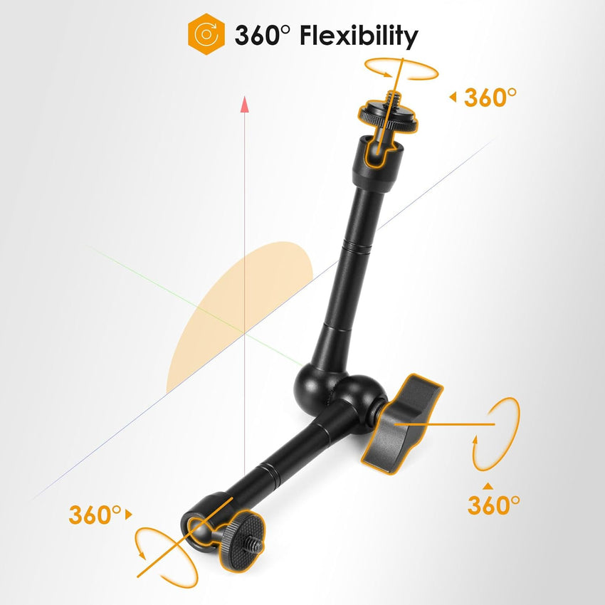 TARION Magic Arm with Super Clamp - Upgraded 11inch/28cm Flexible Camera Articulating Friction Arm Mount & Adjustable Crab Clamp with 1/4" 3/8" Thread Screw for LCD Monitor LED Lights Action Camera
