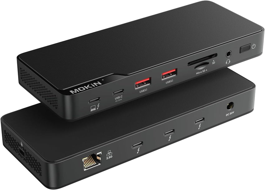 MOKiN Thunderbolt 4 Dock, 12-in-1, Single 8K or Dual 4K @ 60Hz Display, 85W Charging, 3 x 40G Thunderbolt 4, 2 x 10G USB-A, 1 x USB-C (PD 30W), 2.5GbE, Audio, SD/TF 4.0, Compatible for Mac and Windows