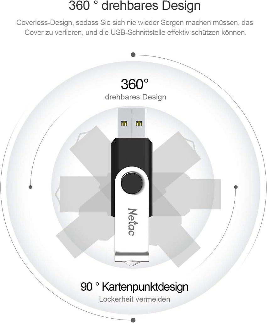 Netac 64GB USB 3.2 Flash Drive, High Speed Swivel Design Memory Stick,Up to 90/30 MB/s(R/W) Pen Drive, Thumb Drive for Data Storage, Zip Drive and jump Drive with LED Light