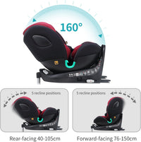 globalkids i-Size 360 Swivel Car Seat, Group 0+123 Car Seat with ISOFIX and Support Leg, ECE R129, 0-36 kg, 0-12years, 40cm-150cm, (Black Grey)
