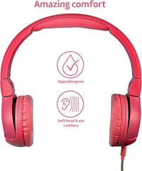 POGS kids headphones | The Elephant | Foldable and robust headphones for kids from 3 years with volume control, microphone, volume limiter 85 dB | Music-sharing function | 1m 3,5mm (pink wired)