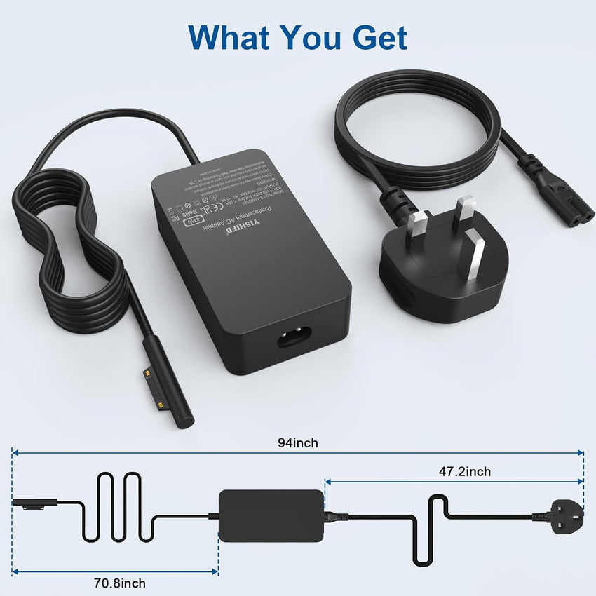 Surface Charger for Microsoft Surface Pro 9/Pro 8/Pro X/Pro 7/Pro 6/Pro 5/Pro 4/Pro 3,Surface Book 3 2/1,Surface Laptop 5/4/3/2/1 Studio, Surface Go Tablet, 65W Windows Surface Laptop Charger