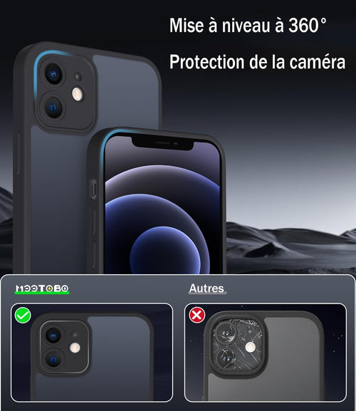 Mootobo iPhone 12 Case 6.1 inch, Military-Grade Protection 360^0 Full Body Frosted Translucent Back Phone Cover, Anti-Fingerprint Slim Shockproof Phone Case for iPhone 12 - Black
