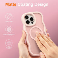 UEEBAI Magnetic for iPhone 15 Pro Case, Compatible with MagSafe, 2025 Transparent Wave Frame Design Case Soft Edge Cover Cute Clear Matte Shockproof Protective Phone Cover, Pink