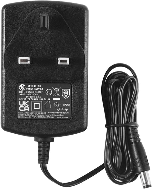 Security-01 AC to DC 24V 1.5A Power Supply, Plug UK 5.5mm x 2.1mm with Selectable 5.5mm x 2.5mm, 3.5mm x 1.35mm Connector Tips