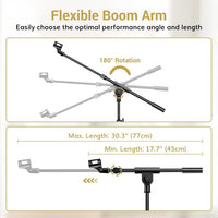 TONOR Microphone Stand with Tablet Holder, Tripod Boom Arm for Floor, Adjustable Height and Angle, Heavy Duty Stand with Carrying Bag, Phone and iPad Clamp, Compatible with Blue Yeti, T35