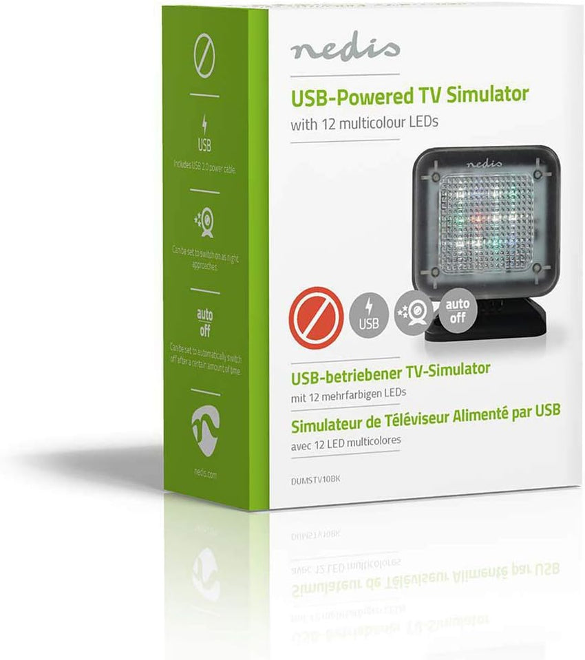 NEDIS TV Simulator Home Security Light with Flashing LED - Deter Intruders - Timer & Dusk Sensor - Low Energy USB Powered