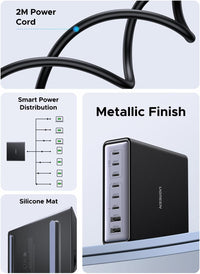 UGREEN USB C Charger 200W 8-Port Charging Station GaN Fast Charger Plug PD 100W Laptop Desktop Charger Support PPS Compatible with MacBook Pro/Air, iPhone 17 Pro/Air/17/16, Galaxy Series, etc