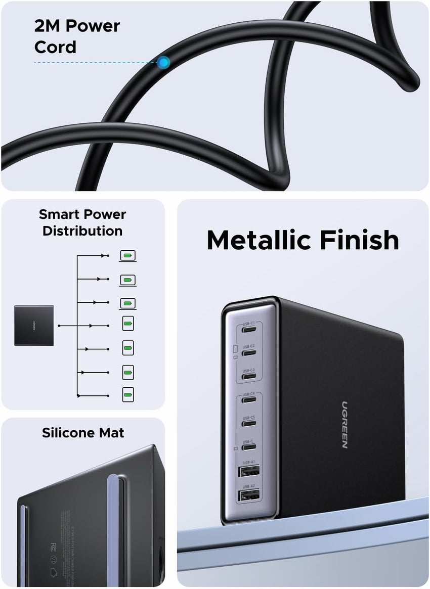 UGREEN USB C Charger 200W 8-Port Charging Station GaN Fast Charger Plug PD 100W Laptop Desktop Charger Support PPS Compatible with MacBook Pro/Air, iPhone 17 Pro/Air/17/16, Galaxy Series, etc