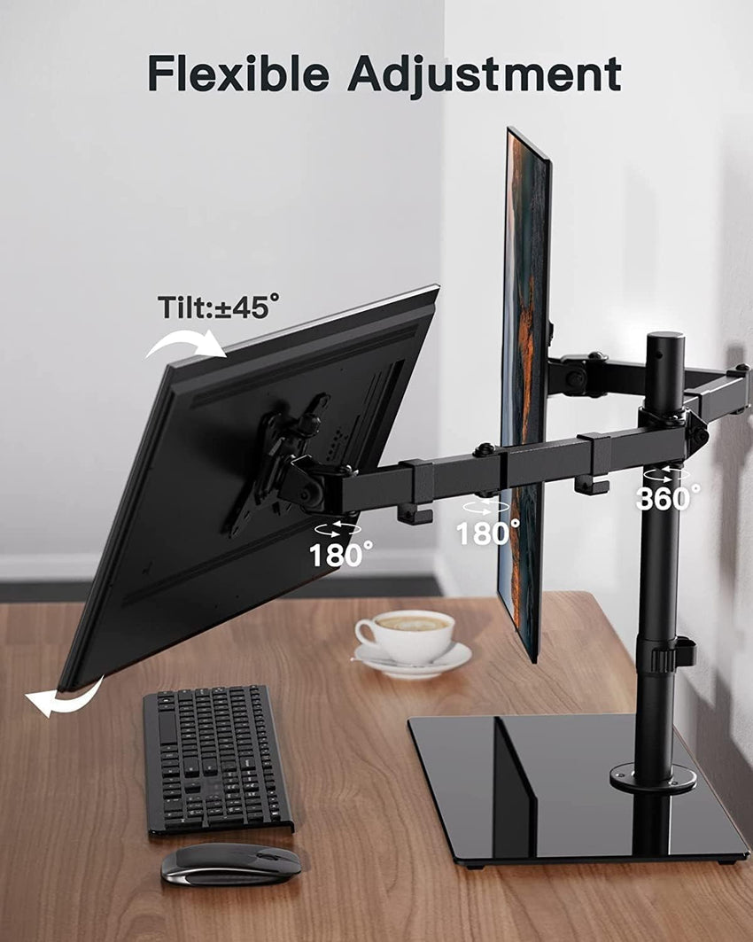 ErGear Dual Monitor Stand for 13â- 32â Screen, Freestanding Dual Monitor Arm Desk Mount with Sturdy Base, Adjustable Double Monitor Stand Hold 8KG/Arm