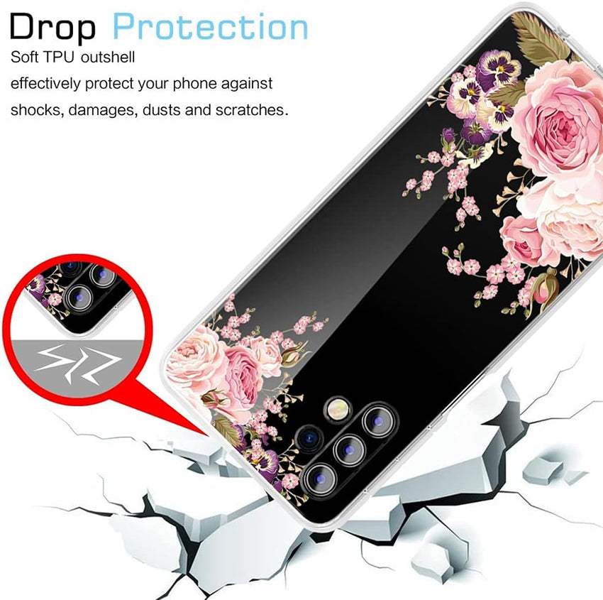Case for Galaxy A32 5G Case,Samsung A32 5G Cute Case, Clear Flexible Bumper TPU Soft Rubber Silicone Cover Phone Case for Samsung Galaxy A32 5G (Rose Flower)