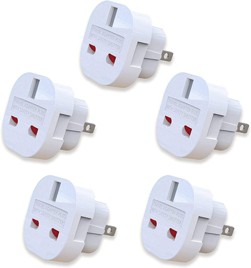 MOBIBAY Pack of 5 UK to US Plug Adaptor Type G to Type A and B from UK to USA, Canada, Australia, Jamaica, Barbados,Mexico,Thailand,China,Japan and more 3 pin to 2 Pin American Travel Adapter Plugs