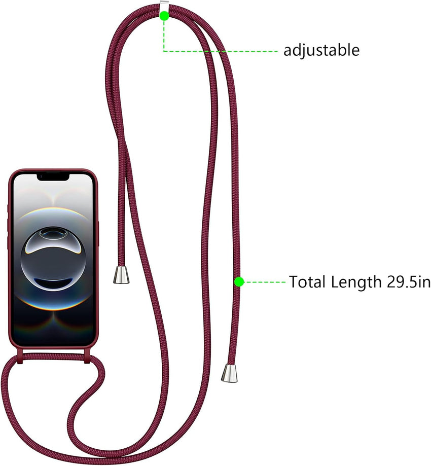 ZTOFERA Crossbody Lanyard Case for iPhone 16e/17e (6.1"), Liquid Silicone Protective Phone Case with Strap Adjustable Neck Cord Necklace Soft Cover for iPhone 16e/17e, Wine Red