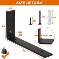 MLOQI 6 Pack Heavy Duty Shelf Brackets, 5mm Thick Scaffold Board L Wall Brackets for Shelves, Black Industrial Shelves Support (10"x6"/25cm x 15cm)
