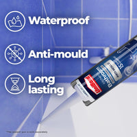 Unibond Bath & Kitchen Mould-Resistant, Transparent Silicone Sealant, Silicone-Based Sanitary Sealant, Waterproof Caulk, 1 x 280ml Cartridge no ends