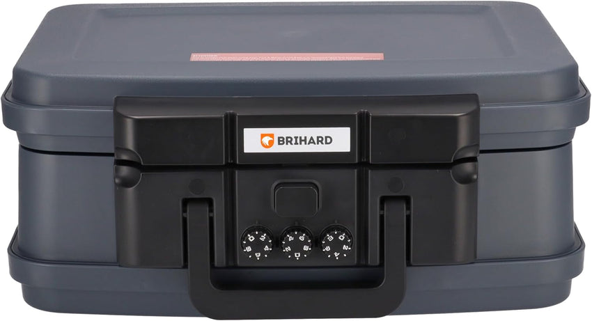 Brihard Certified Portable Fire Chest 2117N, COMBINATION A5 - Waterproof & Fireproof Lockable Storage Box with Combination Lock, Secure Valuables & Documents, Portable with Carry Handle, H 6.5 x W 15.1 x D 12.7in
