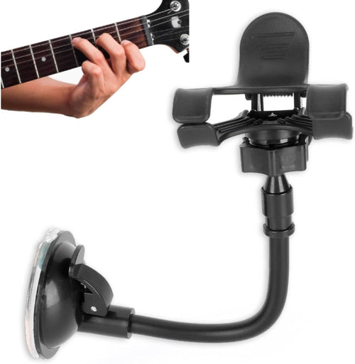 Agatige Guitar Phone Holder, 360 Degree Rotating Guitar Bass Head Phone Holder Smartphone Mount Clip 4/4 Violin Removable Suction Cup Panel for Acoustic Electric Guitar Music Recordings