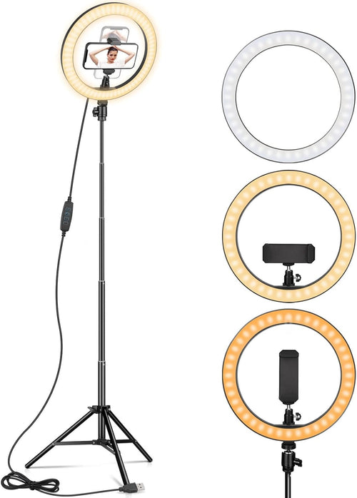 Ring Light 10" with 67" READ DESC Extended Tripod Stand & Phone Holder for YouTube Video, Camera Led Ring Light for Streaming, Makeup, Selfie Photography Compatible with iPhone Android