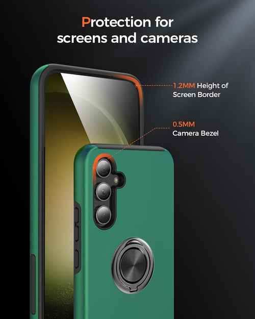 KRAFTCARE for Samsung S23 FE Case with Kickstand Ring, Upgrade Shockproof and Anti Scratch 360^0 Magnetic Ring Holder Stand Protective Phone Case Cover for Samsung Galaxy S23 FE - Dark Green