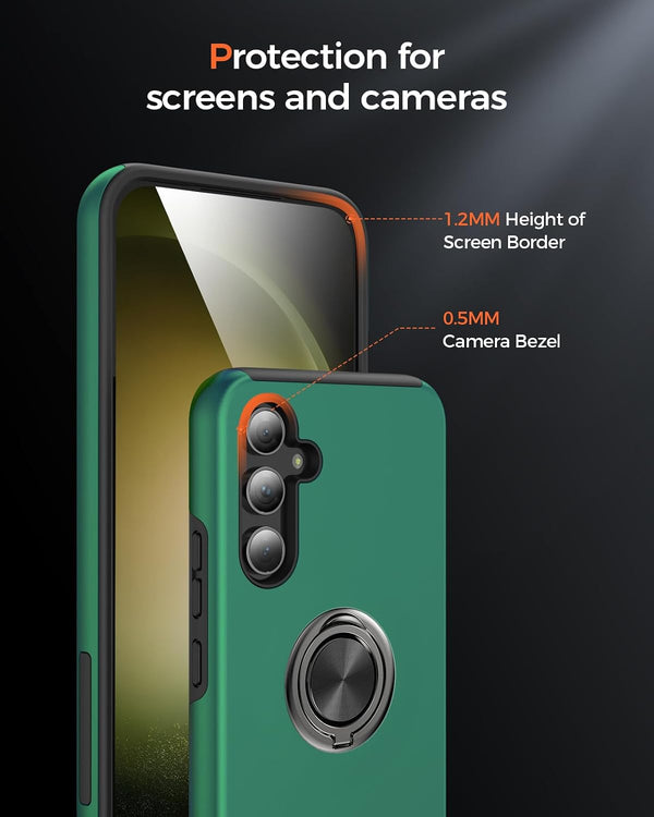 KRAFTCARE for Samsung S23 FE Case with Kickstand Ring, Upgrade Shockproof and Anti Scratch 360^0 Magnetic Ring Holder Stand Protective Phone Case Cover for Samsung Galaxy S23 FE - Dark Green