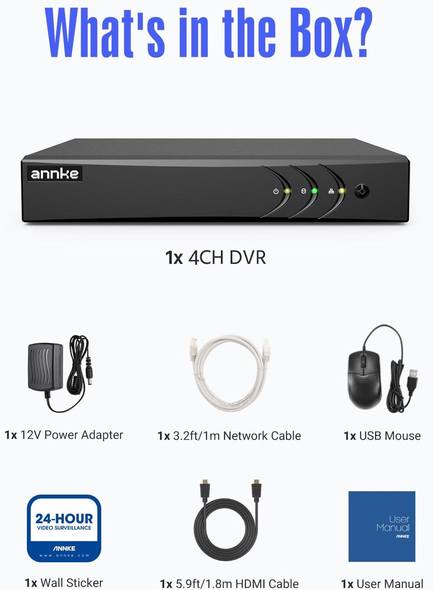 ANNKE 3K/5MP Lite 4 Channel H.265+ DVR Recorder for CCTV Security System, 5in1 Hybrid DVR for Analog/XVI/CVBS/AHD/TVI and 1 pcs IP Cameras, Smart AI Human/Vehicle Detection, Email Alert, No Hard Drive
