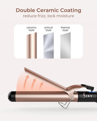 32mm Extra Long Barrel Curling Iron, Ceramic Tourmaline Curling Wand Professional Dual Voltage