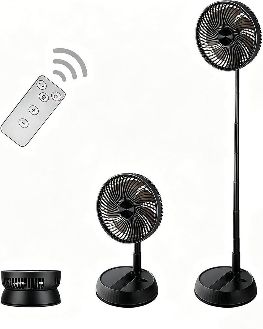 Portable Oscillating Pedestal Fan 8" Foldable 7200mAh Rechargeable 4 Speeds Remote â White