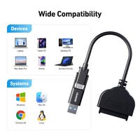 BENFEI SATA to USB Cable, 2in1 USB-C/USB 3.0 to SATA III Hard Driver Adapter Compatible for 2.5 inch HDD and SSD