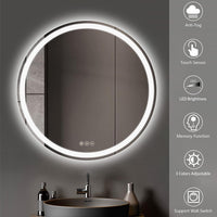 AI-LIGHTING 40cm Round LED Mirror Bathroom Circular Mirror with Lights Illuminated Anti-Fog Backlit Light Up Circle Mirror Touch Switch Color Change Demister IP44 Dimmable