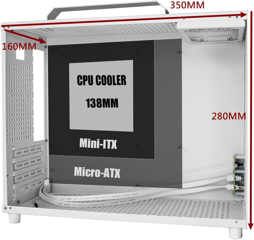 ALAMENGDA V500 Mini Portable M-ATX/ITX Computer Case, Mini-Tower CASE, Full Side Acrylic Transparent DIY Desktop Case with Handle, Support 320MM GPU Size (White-2.0)